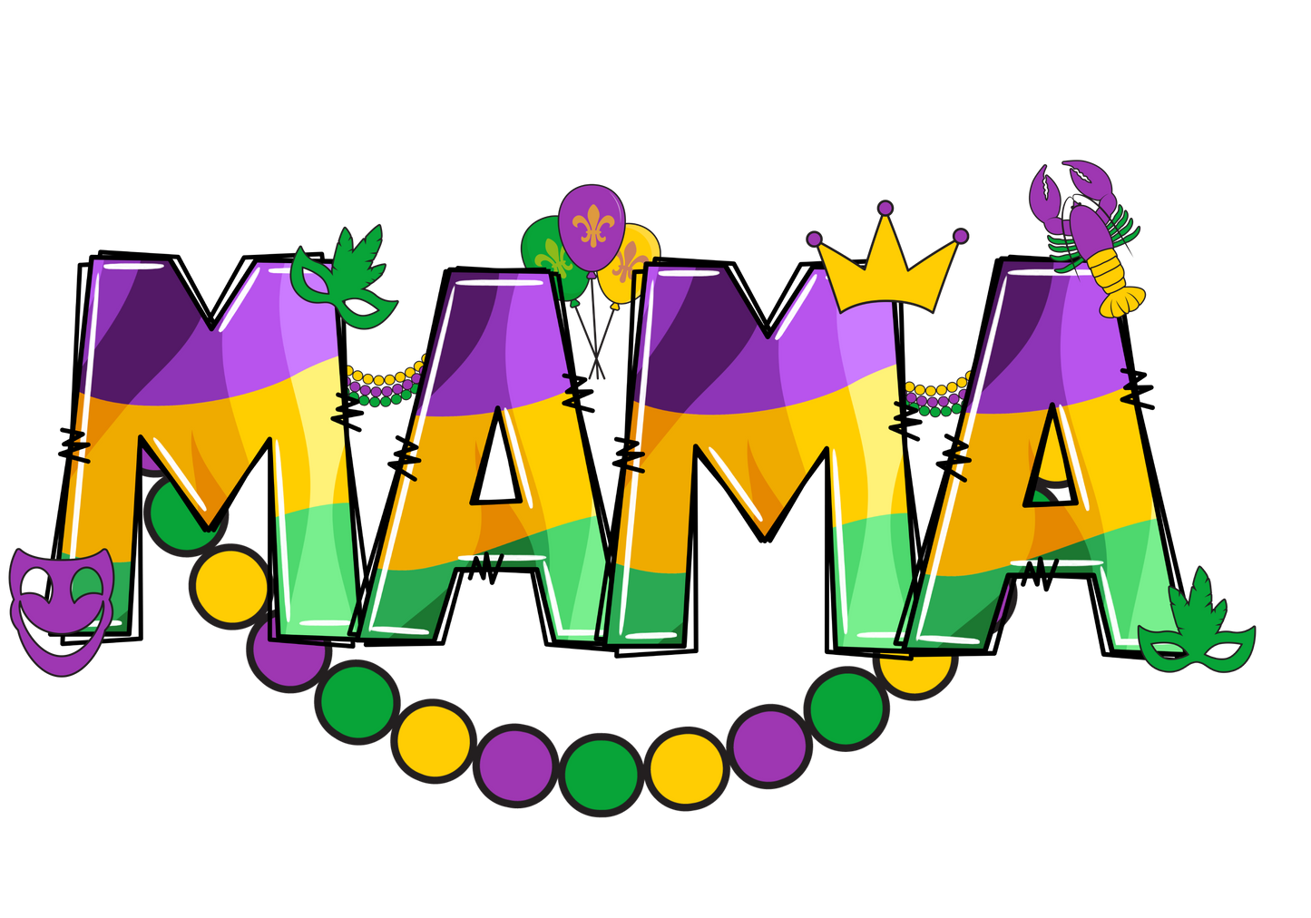 Mardi Gras Flag Colors Doodle with Name | Printed