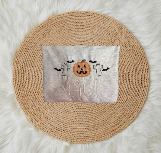 Ghosts & Pumpkin with Bats | Name in Bones Font