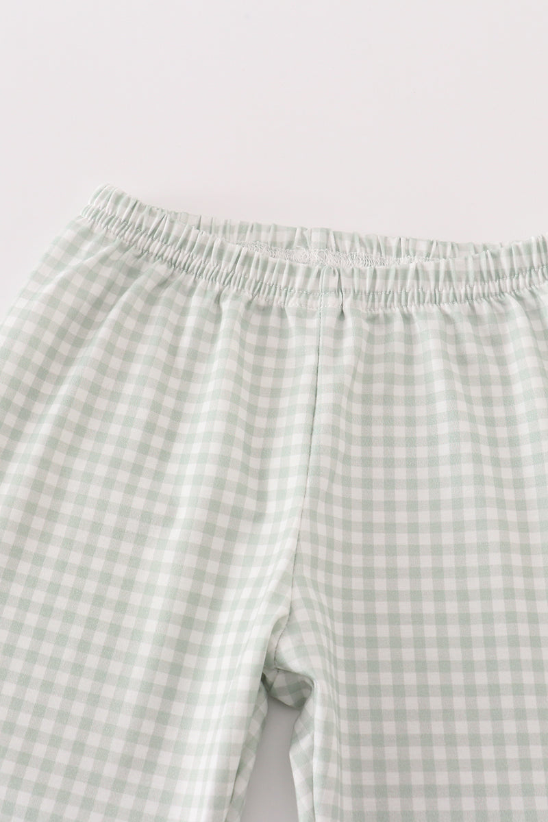 Sage Turkey Embroidery Gingham Pants Set