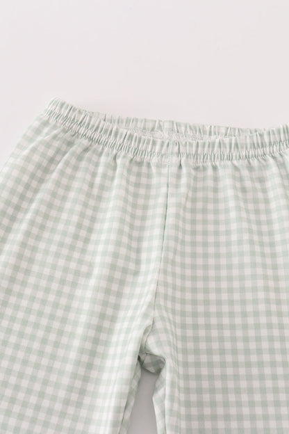 Sage Turkey Embroidery Gingham Pants Set