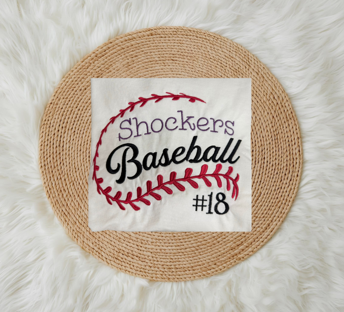 Baseball Red Outline with Team Name and Jersey Number