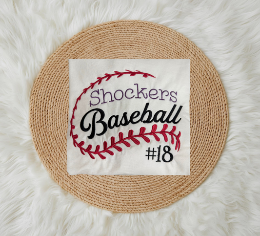 Baseball Red Outline with Team Name and Jersey Number
