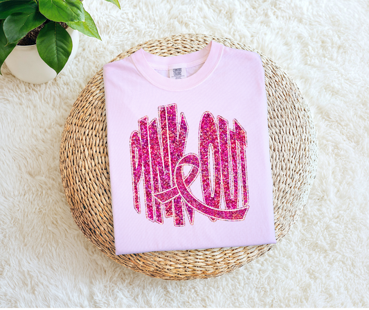 Pink Out Faux Glitter with Breast Cancer Awareness Ribbon