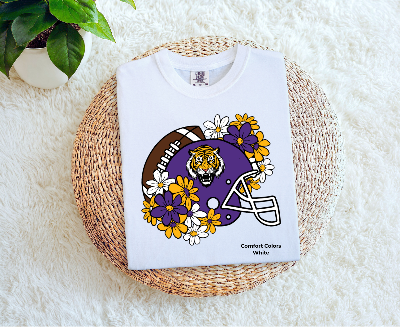 Football Helmet with Flowers | Purple & Gold Tigers