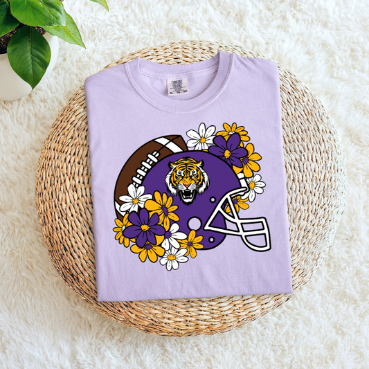 Football Helmet with Flowers | Purple & Gold Tigers