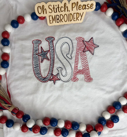 USA Sketch Design with large stars | Embroidered