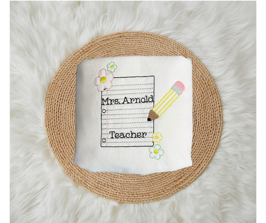 School Paper, Pencil, Flower Pocket Design
