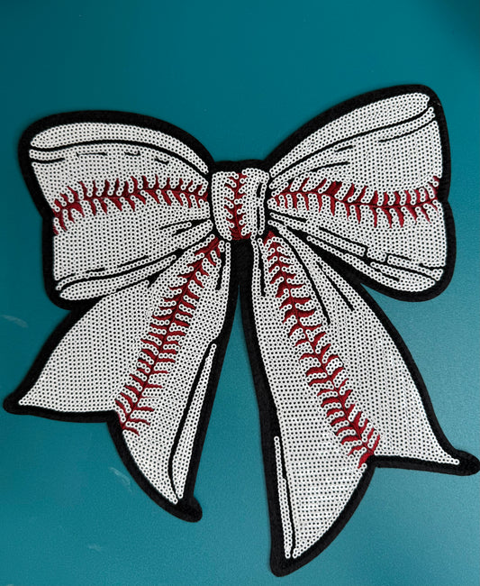 Baseball Bow Sequin Patch