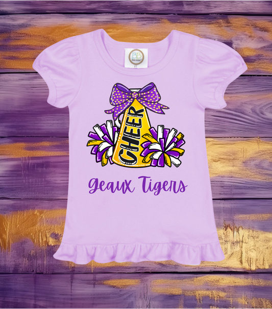 Purple & Gold Cheer Megaphone with Polka Dot Bow