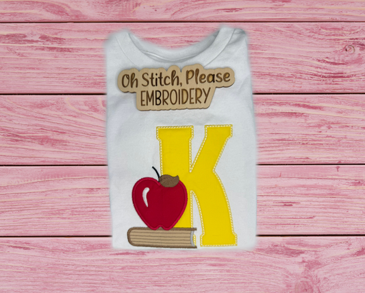 School Icons Apple and Books with Initial including applique