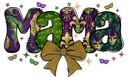 Mardi Gras Mama Bubble Letters | Mardi Gras Colors | Gold or Green Bow | Printed Design