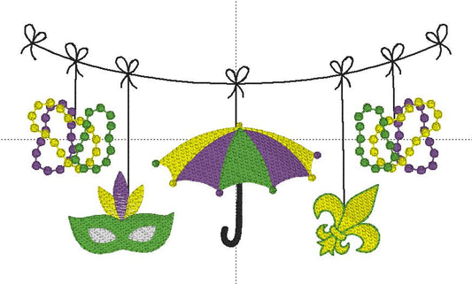 Mardi Gras Bunting with Beads, Umbrella