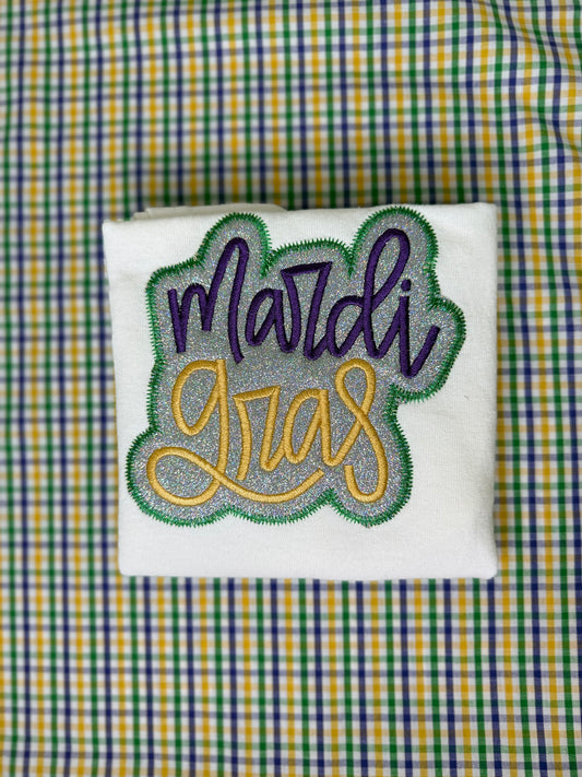 Mardi Gras Script Double Applique Glitter