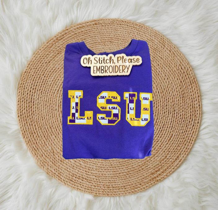 LSU Applique with Purple & Gold Fabric